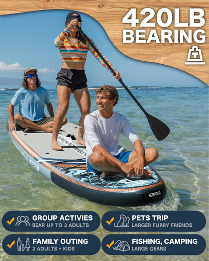 11'x34 Ultra Wide Paddleboard, Inflatable SUP&420lb Capacity for All Skill, Stand-up Paddle Board for Yoga/Family, EVA Deck, US Fin, High-Pressure Pump, 100L Bag, Safety Leash