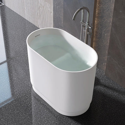 MEDUNJESS 39" Stone Resin Janpanese Soaking Tub, Freestanding Deep Soaking Bathtub with Seat Desgin,Toe-tap Chrome Right Drain, Slotted Overflow, cUPC Certified, in Matte White