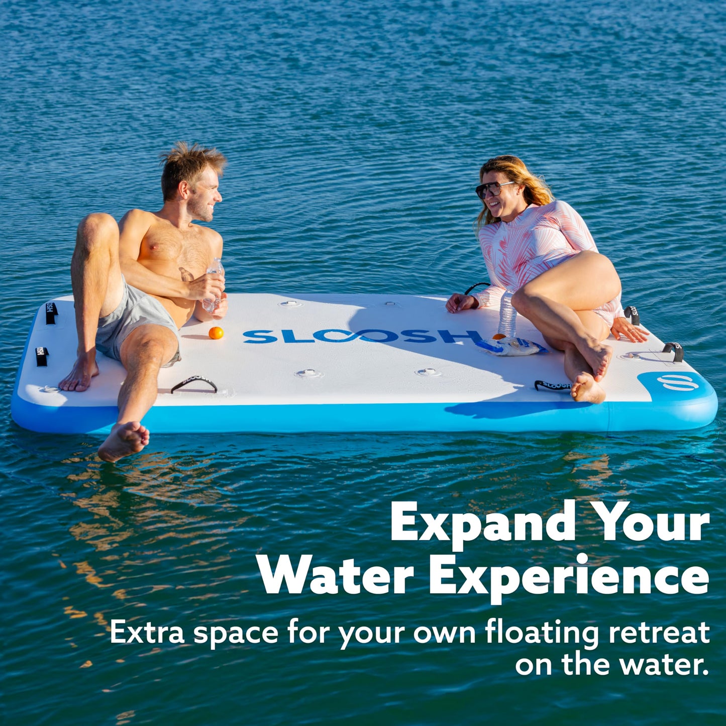 SLOOSH Inflatable Floating Dock, 8X5FT Inflatable Dock Floating Platform, Portable Air Dock Platform Fit for Pool, Lake, Beach with Non-Slip Surface