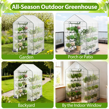 Carotex Walk-in Greenhouse, 48 x 73 x 75 Inch Outdoor Plant Green House with 3 Tiers 12 Shelves, Heavy Duty Steel Frame & Thicken PE Cover, Portable Greenhouses for Balcony, Patio, Deck, Gardening