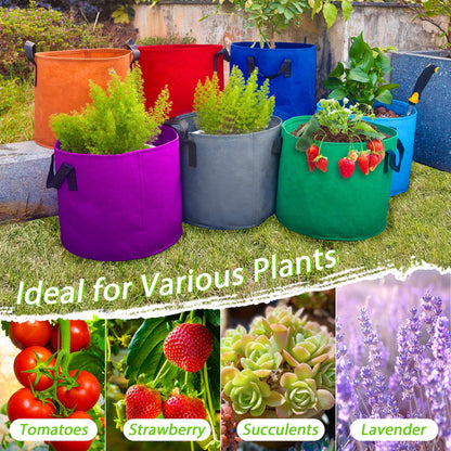 7 Pack 5 Gallon Plant Grow Bags - Mixed 7 Colors with Reinforced Handles & Aeration Design, Ideal for Tomato, Flowers & Fruits