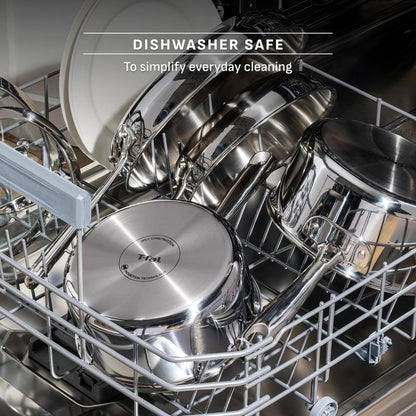 T-fal Pro Tri-Ply Stainless Steel Cookware Set, 10 Piece-Induction Compatible, Oven Safe 500F, Lids-350F, Even Heat, Professional Quality, Durable, Induction Pots and Pans Set, Silver