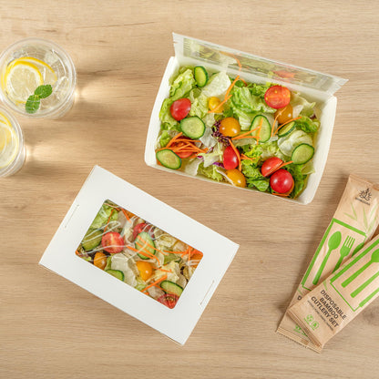 Restaurantware, Cafe Vision 42 Ounce Disposable To Go Boxes 200 Paper Boxes For Food - Hinge Lock Grease-Impervious White Paper Take Out Food Containers With Window For Lunch Or Desserts