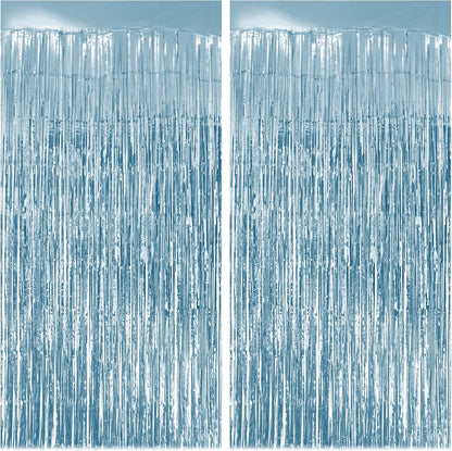Skiennix Light Blue Fringe Backdrop - 3.2x8.2ft Shining Foil Tinsel Curtains for Parties & Events