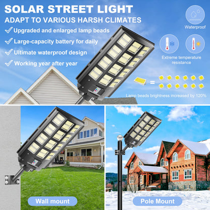 loyoele 9000W Solar Street Lights Outdoor 240000 Lumens Solar Flood Light with Remote Control & Motion Sensor, Waterproof IP66 Dusk to Dawn Solar Power Lights for Garden,Yard, Path, Parking Lot 2-Pack