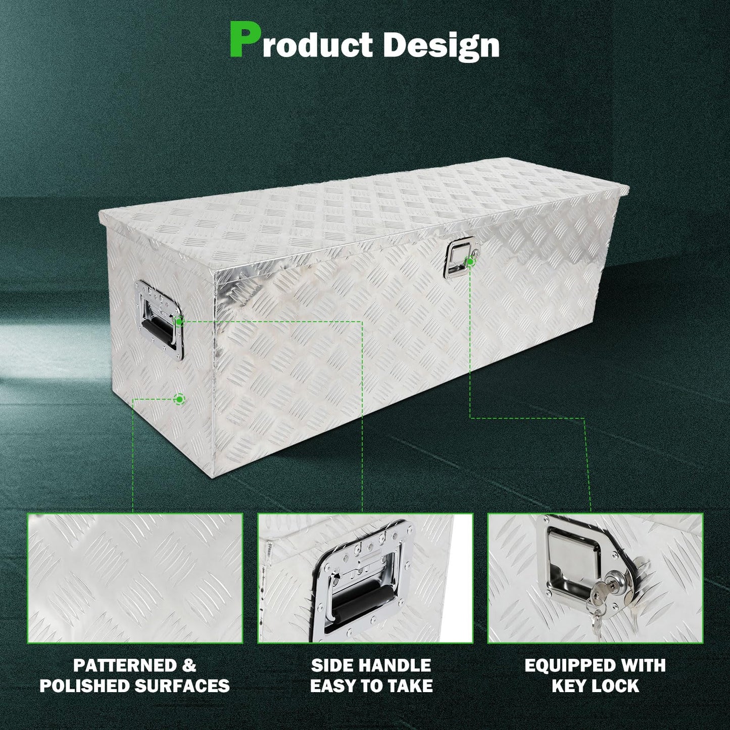 SCITOO 49 Inch Aluminum Diamond Plate Truck Bed Tool Box,Heavy Duty Crossover Storage for Most Full Size Pickups,Lockable Weatherproof Chest,Fits 49" Truck Beds,Easy Access to Load and Unload
