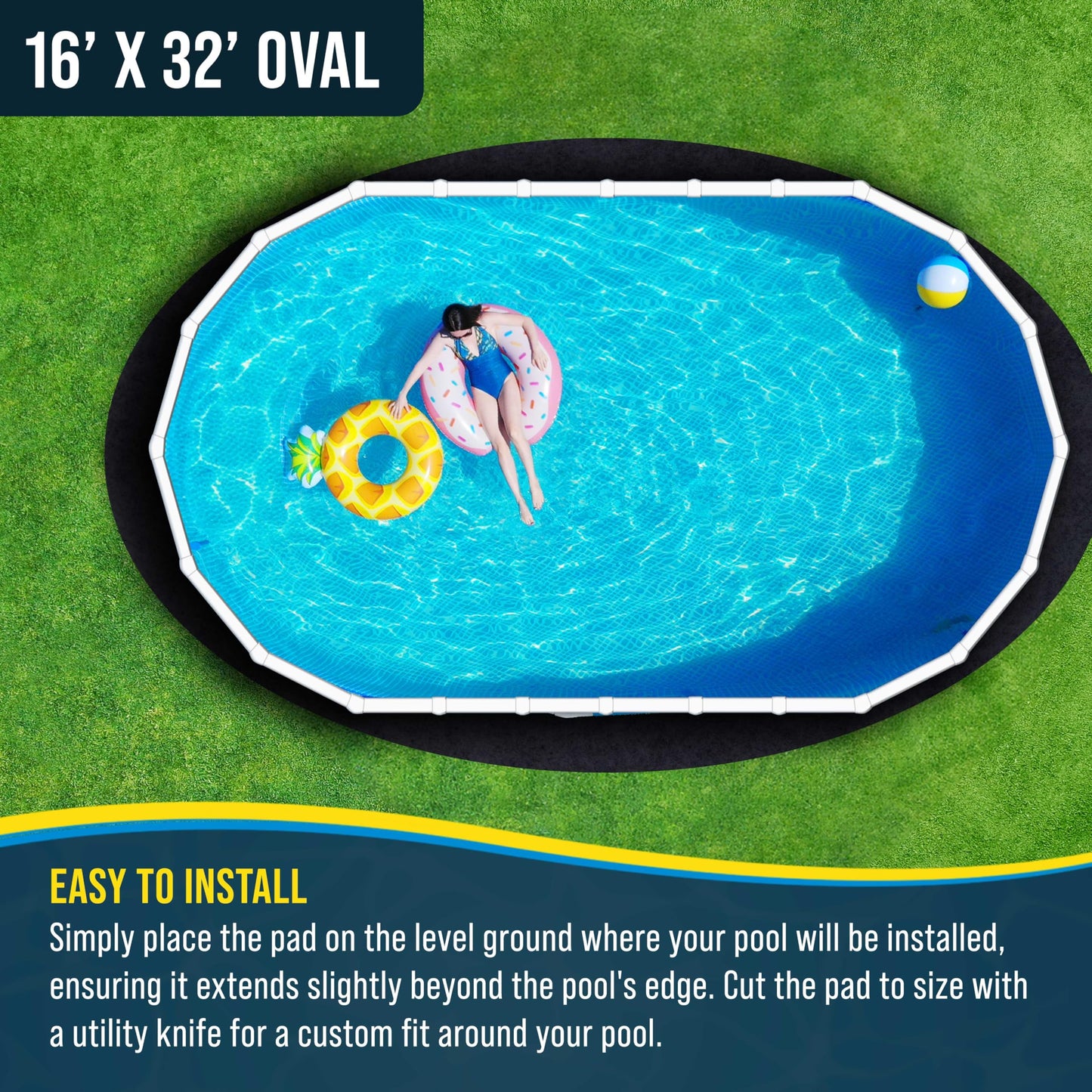 U.S. Pool Supply Ground Shield 16-Foot x 32-Foot Oval Heavy Duty Pool Liner Pad for Above Ground Swimming Pools - Protects Pool Liner, Prevents Punctures, Weed Barrier, Eco-Friendly Extends Liner Life