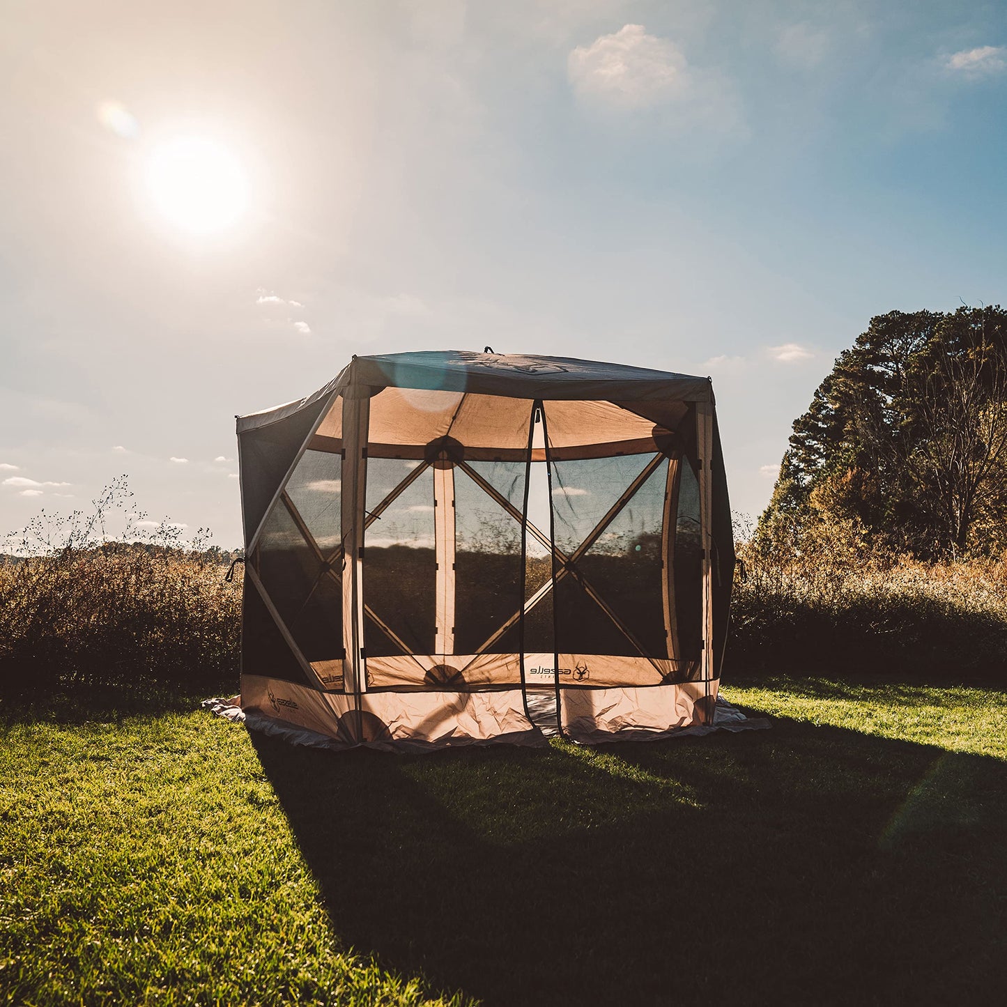 Gazelle Tents™ G5 5-Sided Portable Gazebo with TriTech Mesh, Pop-Up Hub Screen Tent, Waterproof, UV Resistant, 4-Person & Table, Desert Sand, 85" x 115" x 106", GK913, Includes 3 Pack of Wind Panels