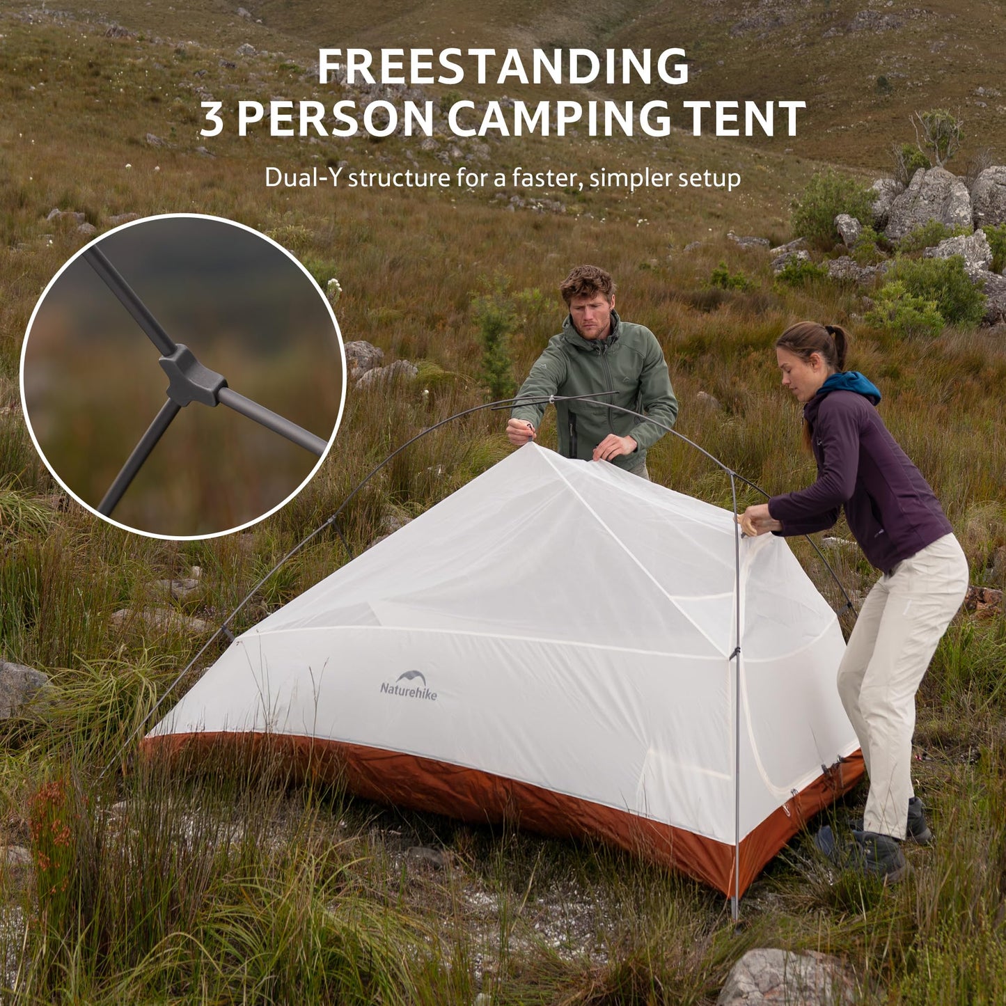 Naturehike Cloud Up 3 Person Backpacking Tent with Footprint - 3 Season Free Standing Lightweight 3 Person Camping Tent | with Footprint, Free Standing, Dome, Camping, Hiking, Waterproof