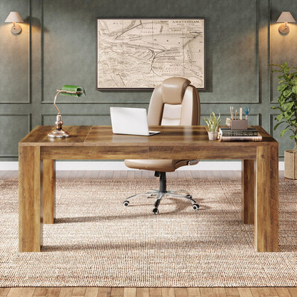 Tribesigns 63-Inch Executive Desk, Large Office Computer Desk, Simple Workstation Writing Table Study Table for Home Office, Rustic Brown