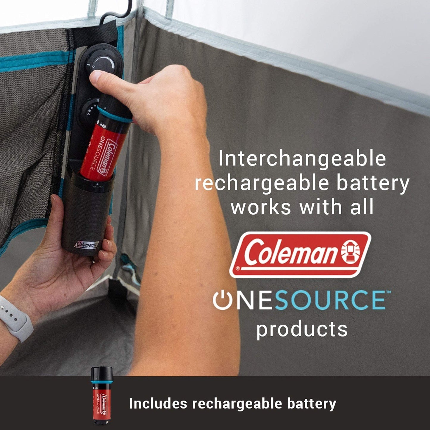 Coleman OneSource Rechargeable 4/6 Person Camping Tent with Airflow System & LED Lighting, Includes Rainfly, Tent Fan, Lights, and Interchangeable Battery Pack, Easy Setup Tent for Camping
