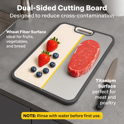 ChopChop USA Double-Sided Titanium Cutting Board – Food Grade, Rustproof, Dishwasher Safe, Durable Kitchen Board for Meat & Vegetables – Great for Daily Cooking, BBQ, Camping & Holiday Meals (Medium)