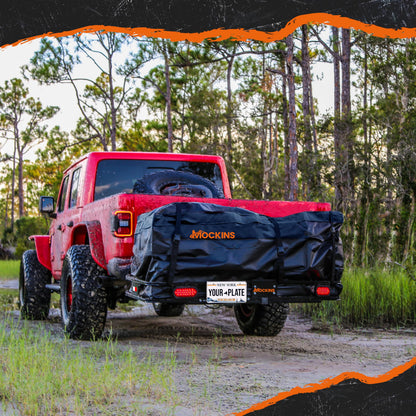 Mockins 60"x20"x6" Heavy-Duty Trailer Hitch Cargo Carrier w/ 20 CuFt Waterproof Cargo Bag | 500 Lb Cap All-Weather Folding Luggage Rack for SUV Car & Truck w/Rear Lights, License Plate Holder & More