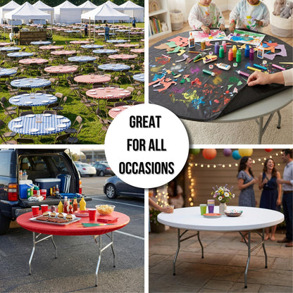 Kwik-Covers 10 Pack of Round Plastic Table Covers - 60" or 72" Round - Indoor or Outdoor Fitted Covers (Tables NOT Included) (White, 72" Round)