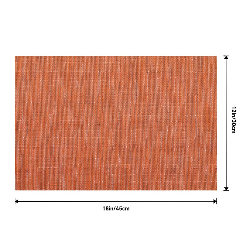 Leetaltree Orange Placemats Set of 12 - Heat Resistant Non-Slip Place mats for Dining Table, Washable Durable PVC Vinyl Woven Table Mats（Orange, 12）