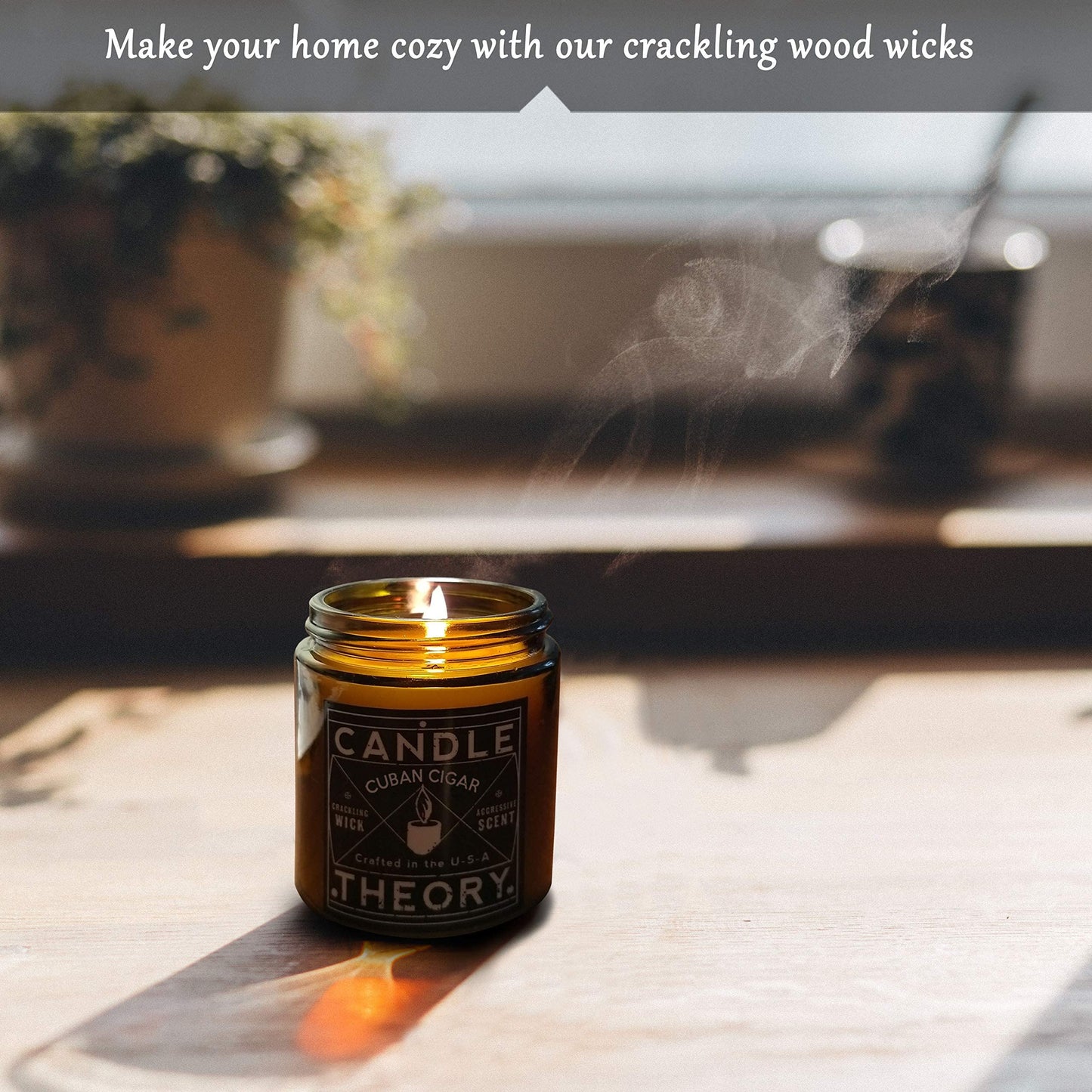 Scented Candle Gift Set of 3, 4oz Candles, Crackling Wood Wick Candled for Home, 3 Scents Cuban Cigar, Spanish Leather, Crackling Hearth, Mens Candle Bachelor Pad Decor Man Cave Decor