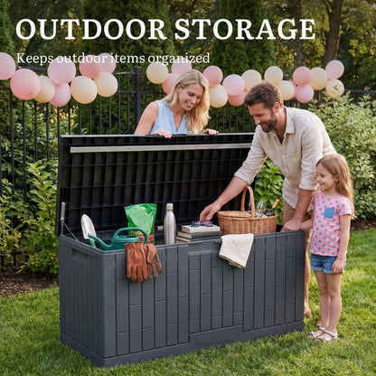 YITAHOME 120 Gallon Large Deck Box, 53"L x 22.7"W x 25.5"H Resin Outdoor Storage Box with Slide-Locking Black Lid for Patio Cushions, Garden Tools, Pool Supplies, Easy Assembly, Waterproof, Dark Gray
