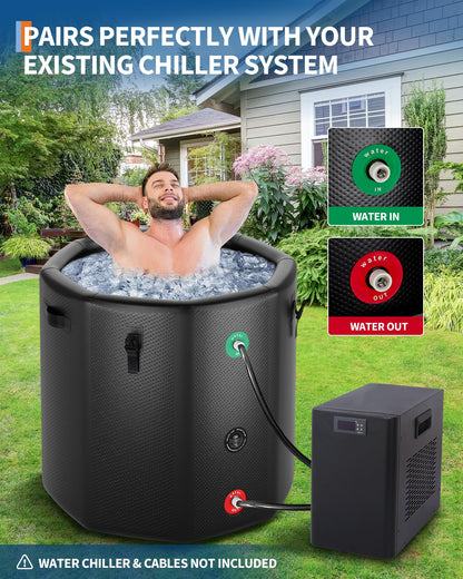 GarveeTech Ice Bath Tub for Athletes, Compatible with Water Chillers, 186 gal Inflatable Cold Plunge Tub with Insulated Lid, Portable Cold Water Therapy Ice Pod for Recovery (Black, 186 gal)
