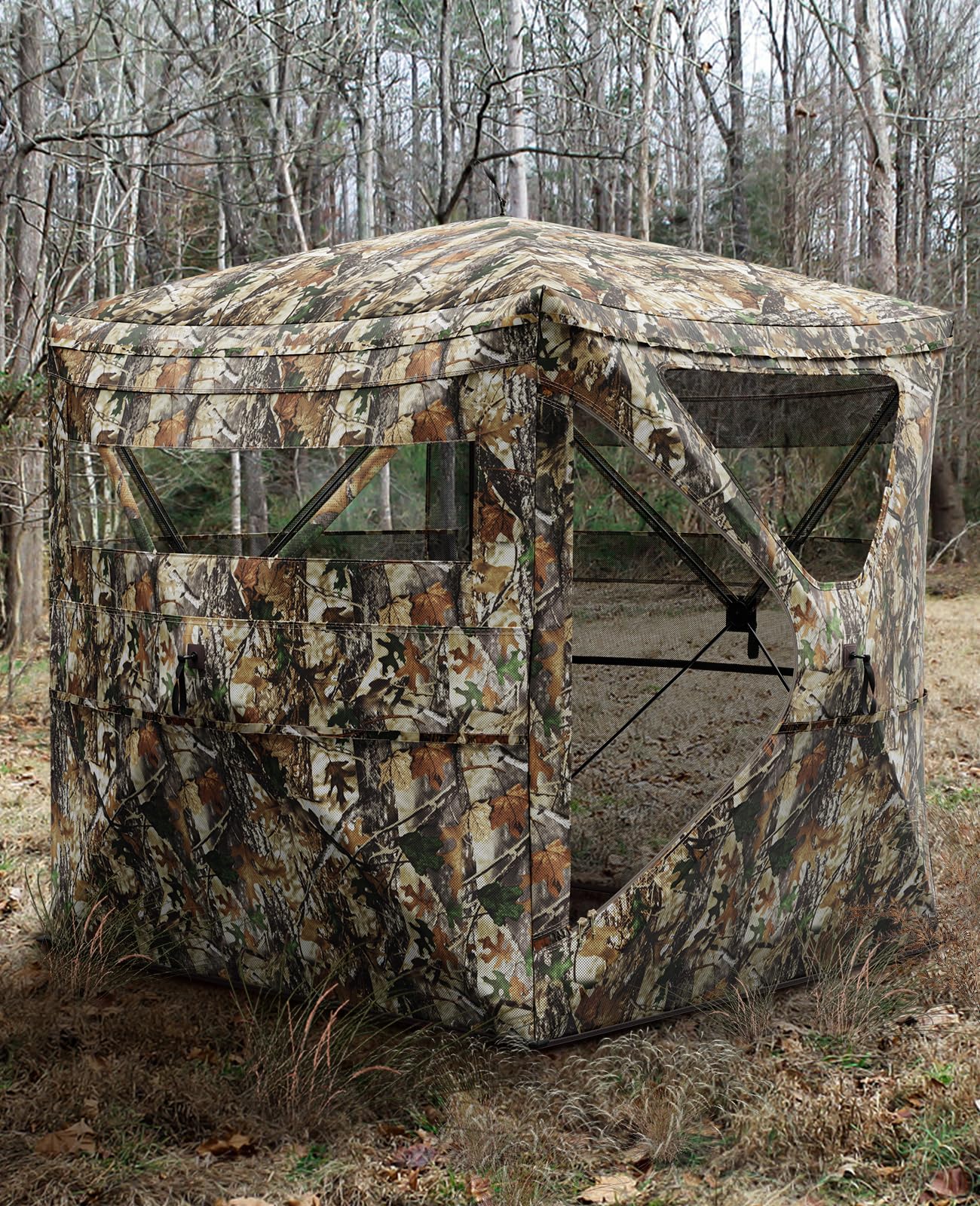Hunting Blind 360° Silent See Through Blind with Swing Door, 2-3 Person Pop Up Ground Blind with Carrying Bag, Portable Hunting Tent for Deer & Turkey Hunting