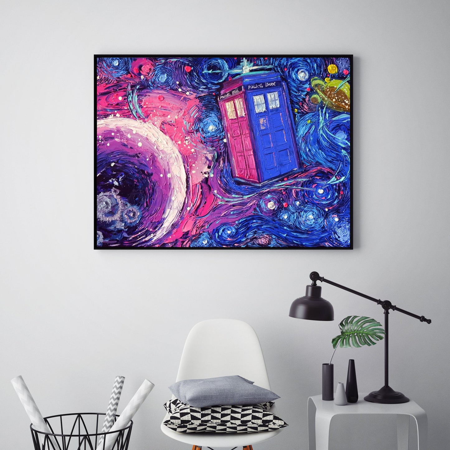 Uhomate Tardis Dr Who Doctor Telephone Booth Wall Decor Vincent Van Gogh Starry Night Posters Home Canvas Wall Art Print Nursery Decor Living Room Wall Decor A099 (18X24)