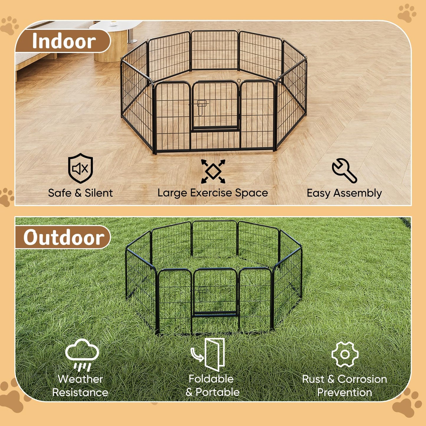 DUMOS Dog Playpen Indoor, Metal 40 Inch 8 Panels Foldable Pet Fence with Door, Outdoor Small Medium Large Dog Puppy Portable Exercise Play Pen for RV Camping, Trips, Play Yard