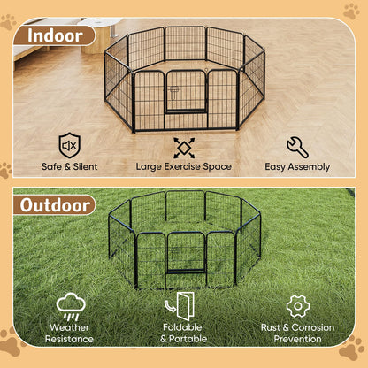 DUMOS Dog Playpen Indoor, Metal 40 Inch 8 Panels Foldable Pet Fence with Door, Outdoor Small Medium Large Dog Puppy Portable Exercise Play Pen for RV Camping, Trips, Play Yard