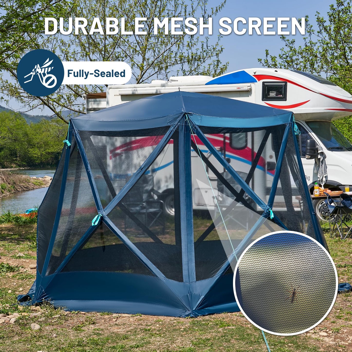 TIMBER RIDGE Easy Pop Up Gazebo Canopy Tent for Camping, 11.5 X 9.8 Ft Portable Instant Screened House, Pop Up Canopy with Netting for Backyard, Patio, Outdoor, Tailgating, Picnics, Blue
