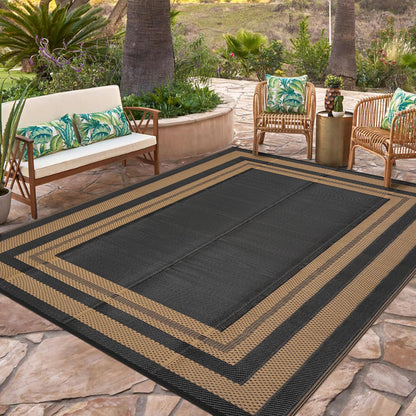 Garvee Outdoor Rug 9x18 Outdoor Patio Rug Reversible Plastic Straw Rugs Waterproof Foldable Mat Easy Clean Lightweight Carpet for Backyard Camping Porch RV Beach Balcony Deck Picnic Panel Brown