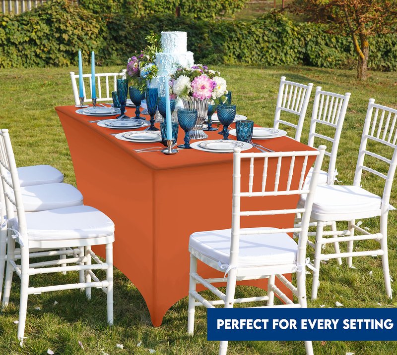 Utopia Kitchen Spandex Tablecloth 10 Pack [6FT, Orange] Tight, Fitted, Washable and Wrinkle Resistant Stretch Table Cloth Rectangle Cover for Trade Show, Weddings & Parties [72Lx30Wx30H Inch]