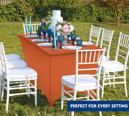 Utopia Kitchen Spandex Tablecloth 10 Pack [6FT, Orange] Tight, Fitted, Washable and Wrinkle Resistant Stretch Table Cloth Rectangle Cover for Trade Show, Weddings & Parties [72Lx30Wx30H Inch]