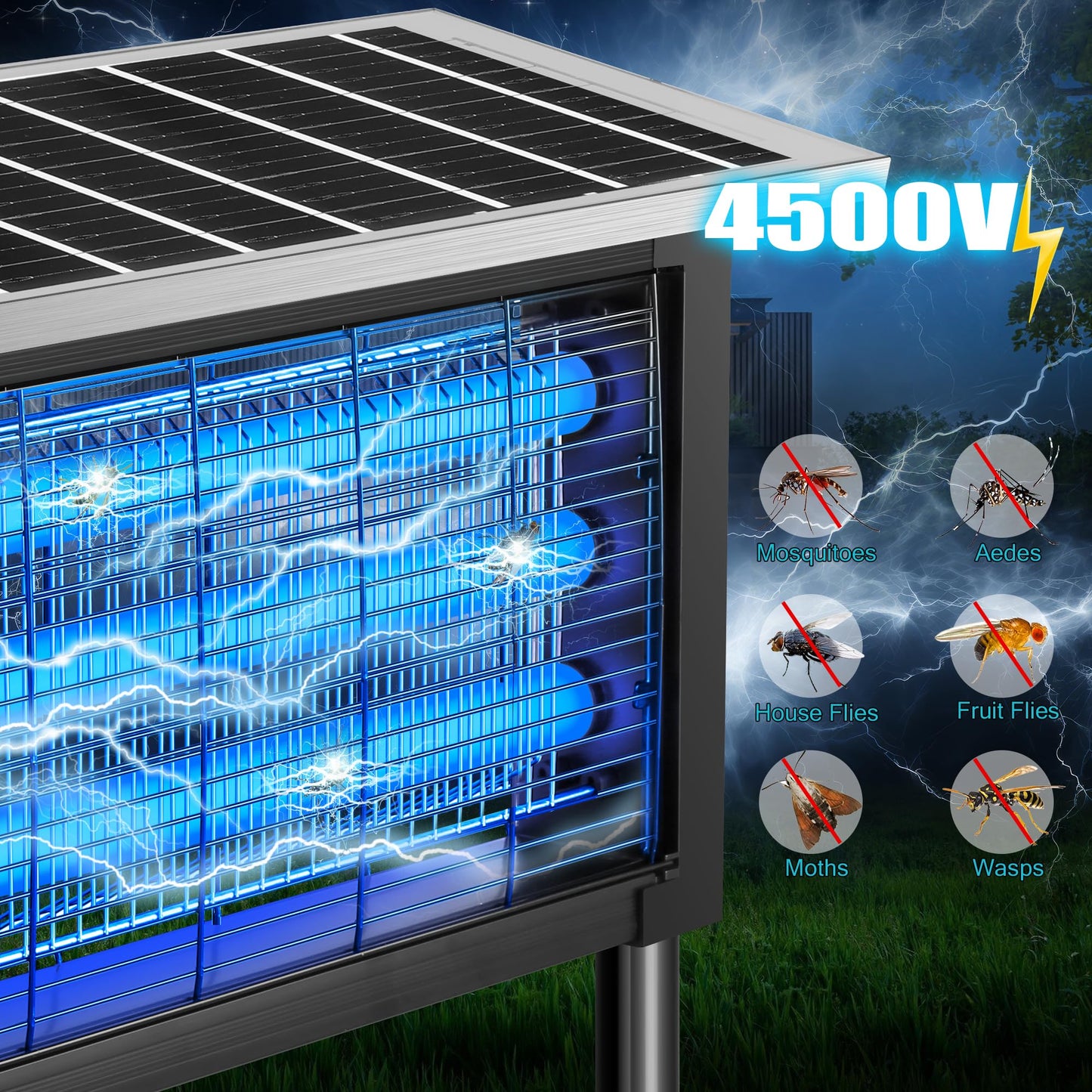 Solar Bug Zapper Outdoor - Mosquito Electric Fly Zapper 30W Waterproof - Cordless Solar Powered Bug Zapper for Patio Garden Backyard RV Camping Pond