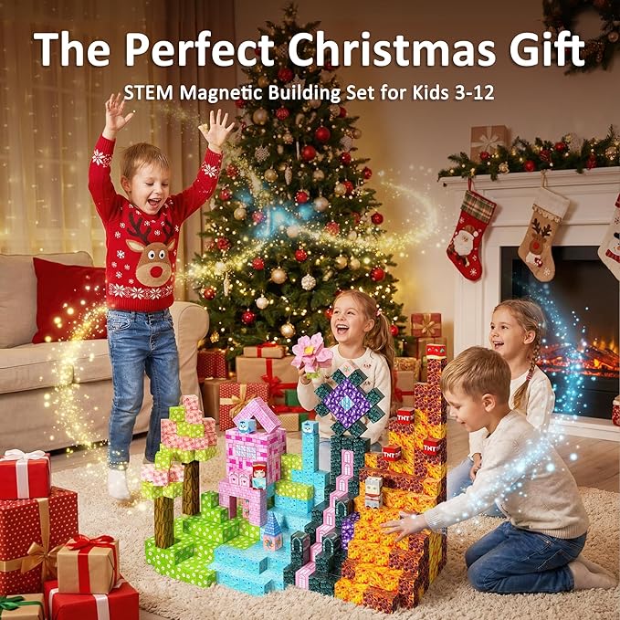 FQOIUD Magnetic Blocks - 150PCS Magnetic Building Blocks STEM Constructions Magnet Blocks for Boys Girls Age 3 4 5 6 7 8 9 10 Sensory Stacking Toy Christmas Birthday Gifts for Kids