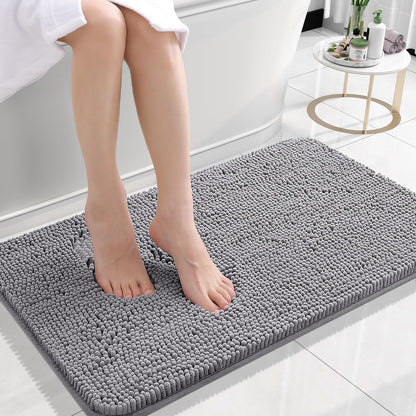 OLANLY Bath Rugs - Extra Soft Chenille with Rubber Backing | Quick Dry, Machine Washable, 24x16, Grey