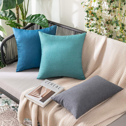 MIULEE Decorative Outdoor Throw Pillow Covers - Waterproof Faux Linen Cushion Cases | 16x16 Inch Turquoise, Set of 2