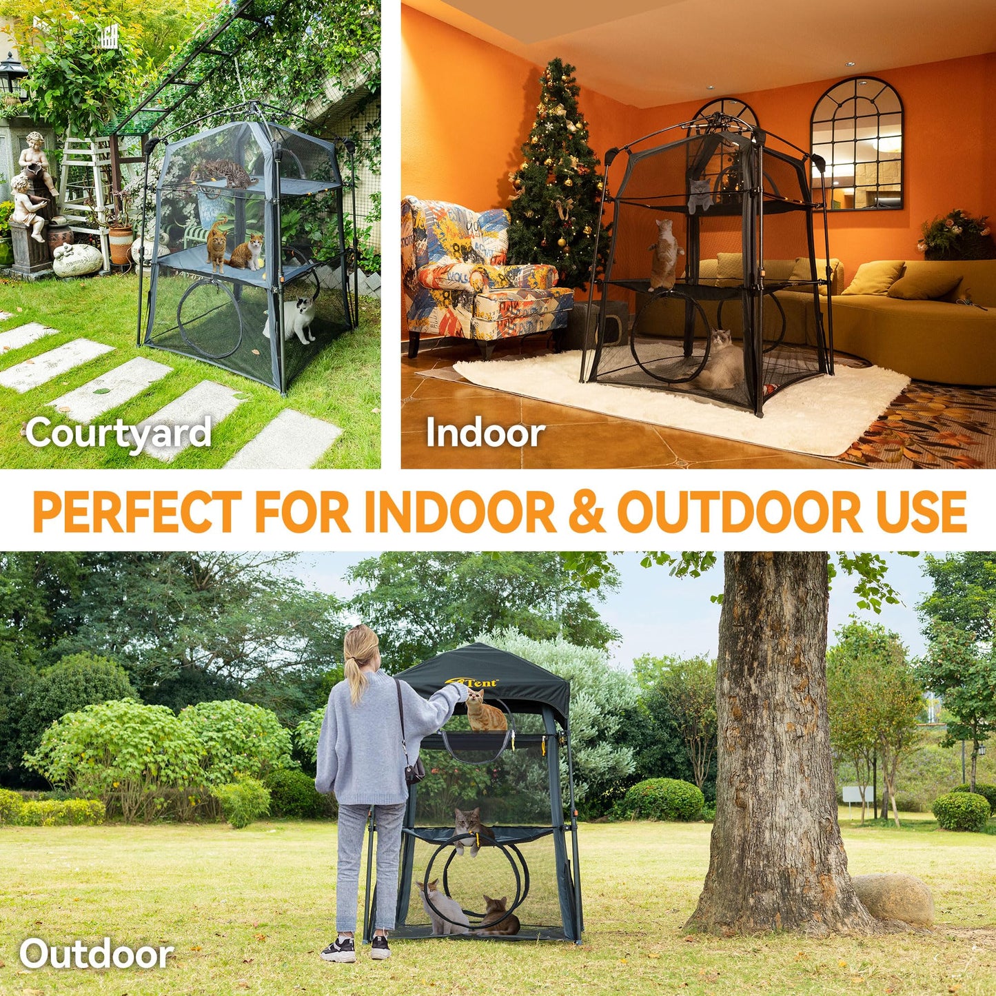 Itent Cat Enclosure Kitten and Cat Tower Tent for Indoors and Outdoors,3 Tier Cat Cage Inside,Portable and Foldable,Two Doors Design;Kitty Play Tunnel for Indoor and Outdoor, Pet Play House
