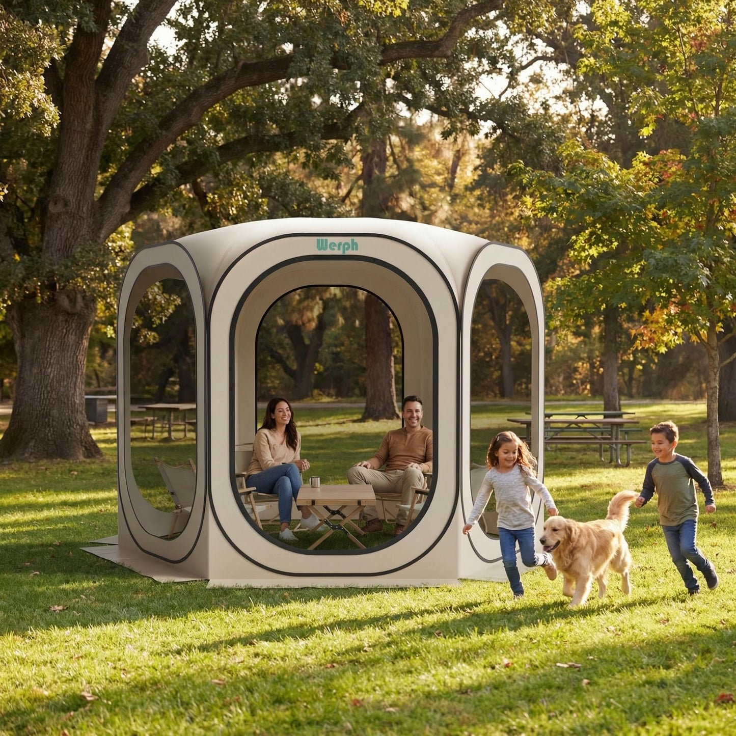 Werph 10x10 Pop Up Screen Tent, Mosquito Net Gazebo, UV Resistant Roof Waterproof Screen Canopy, Quick Setup Outdoor Shelter for Backyard, Patio, Garden, Picnic, Camping and Events, Beige