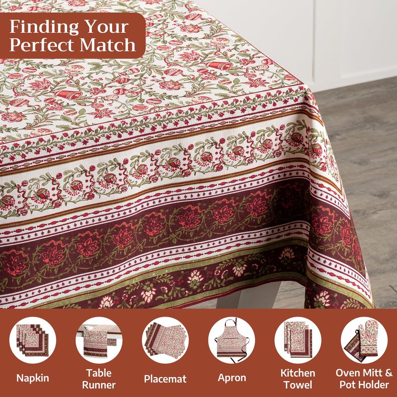 Maison d' Hermine Table Cloth Square Table 100% Cotton 54 x 54 Inches Fall Tablecloth Reusable Everyday Use for Thanksgiving Christmas Decorations Dining Farmhouse Party (Reveillon Au Jardin)