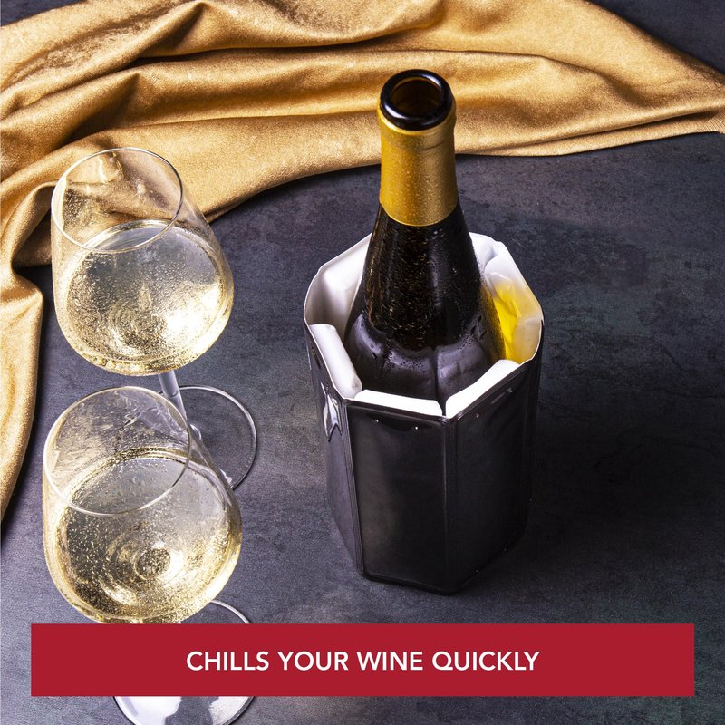 Vacu Vin Wine Cooler Sleeve – Platinum – Flexible Rapid Wine Bottle Chiller – Reusable Ice Pack Sleeve – Elegant & Portable – Fits 750ml Bottles – Keeps Wine Cold in Minutes