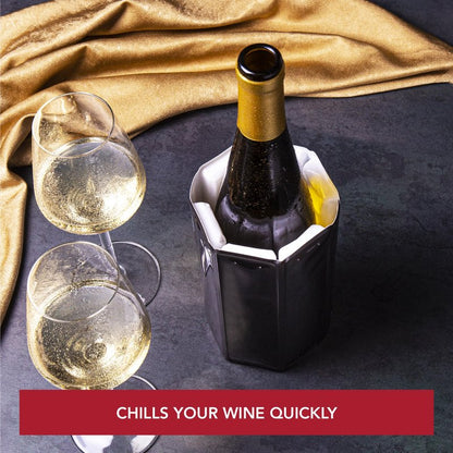 Vacu Vin Wine Cooler Sleeve – Platinum – Flexible Rapid Wine Bottle Chiller – Reusable Ice Pack Sleeve – Elegant & Portable – Fits 750ml Bottles – Keeps Wine Cold in Minutes