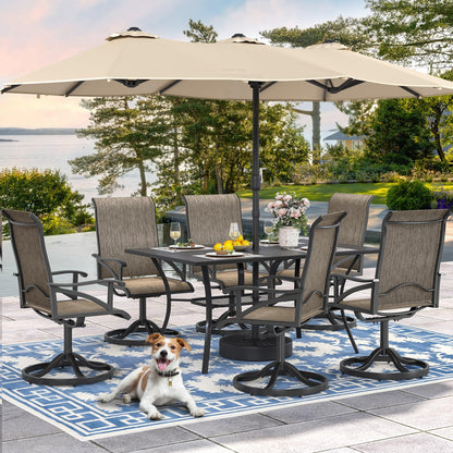 DWVO 6 Set Outdoor Dining Chairs, Heavy Duty Swivel Patio Chairs w/Max Bearing 352lbs & Breathable High Back, All Weather Outdoor Swivel Chairs for Backyard Deck Garden, Brown