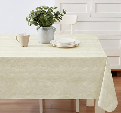 Newbridge Vinyl Flannel Backed Tablecloth, 60 x 84 Inch Rectangle, Beige Moire Wavy Solid Design, Heavyweight Indoor Outdoor Waterproof Table Cover, Easy Care Wipe Clean