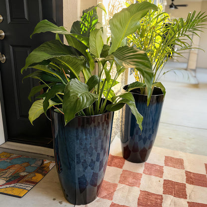 Autodaya 23.8" Large Tall Planters Set of 2 Plant Pot Plastic Flower Pots Outdoor Gradient Cobalt Blue Finish Front Porch Decor Pot Weather-Resistant & Lightweight for Garden, Patio, Deck, Indoor