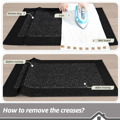 BEQHAUSE Kitchen Rugs and Mats Set of 2 Non-Slip Kitchen Mats for Floor, Absorbent and Stain Resistant Kitchen Runner, Machine Washable Rugs for Kitchen, Laundry & Sink, 24"x36"+24"x60", Black