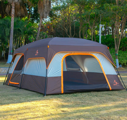 KTT Extra Large Tent 14 Person,Family Cabin Tents,2 Rooms,3 Doors and 3 Windows with Mesh,Straight Wall,Waterproof,Double Layer,Big Tent for Outdoor,Picnic,Camping,Family Gathering(Brown)