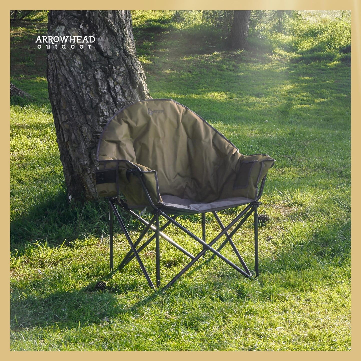 ARROWHEAD OUTDOOR 2-Pack Oversized Heavy-Duty Club Folding Camping Chair w/Pocket, Cup Holder, Portable, Padded, Moon, Round, Saucer, Supports 330lbs