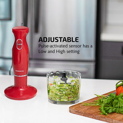 OVENTE Immersion Hand Blender, 300W Electric Handheld Portable Stick Mixer with 2 Mixing Speed and Stainless Steel Blades for Effortless Blending Smoothies, Shakes, Puree or Baby Food, Red HS560R