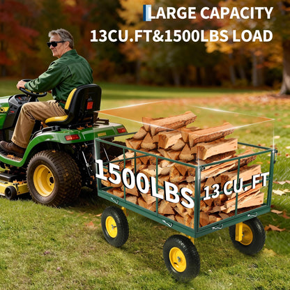 Heavy Duty 1500 Lbs Capacity Mesh Steel Garden Cart Folding Utility Wagon with Removable Sides, Garden Cart on Wheels for Gardening Soil, Tools, and Plant Transport
