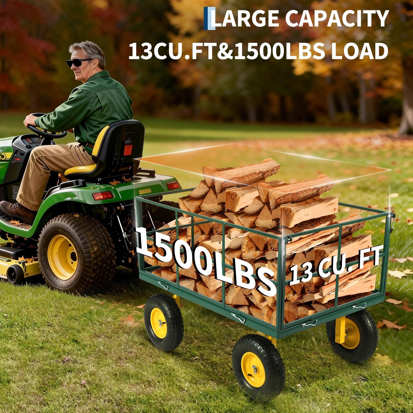 Heavy Duty 1500 Lbs Capacity Mesh Steel Garden Cart Folding Utility Wagon with Removable Sides, Garden Cart on Wheels for Gardening Soil, Tools, and Plant Transport