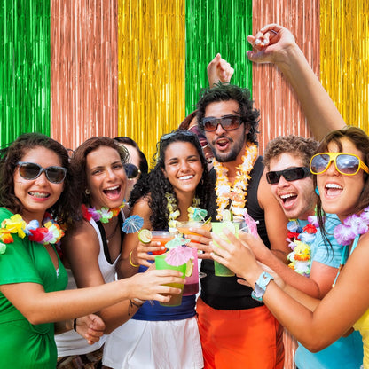 Luau Decorations by [Brand Name] - 2 Pack Summer Party Streamers | 3.28 FT x 7.05 FT Metallic Tinsel Backdrop