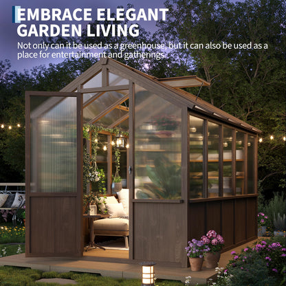 Garvee 6x10 FT Wooden Greenhouse - Walk-in Greenhouses for Outdoors, Large Spruce Frame Green House with PC Panels, Adjustable Roof Vents & Lockable Door, Green Houses for Garden,Backyard,Patio,Lawn